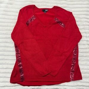 a.n.a Red Sequin Accent Top